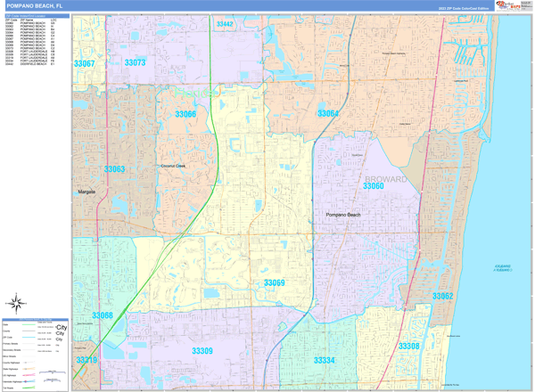 Pompano Beach City Wall Map Color Cast Style